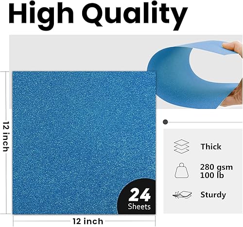 Miniatura 2 de Cartulina azul con purpurina de doble cara de 12 x 12 pulgadas, cartulina Goefun con purpurina, 24 hojas de cartulina azul marino de 10.58 ozm110