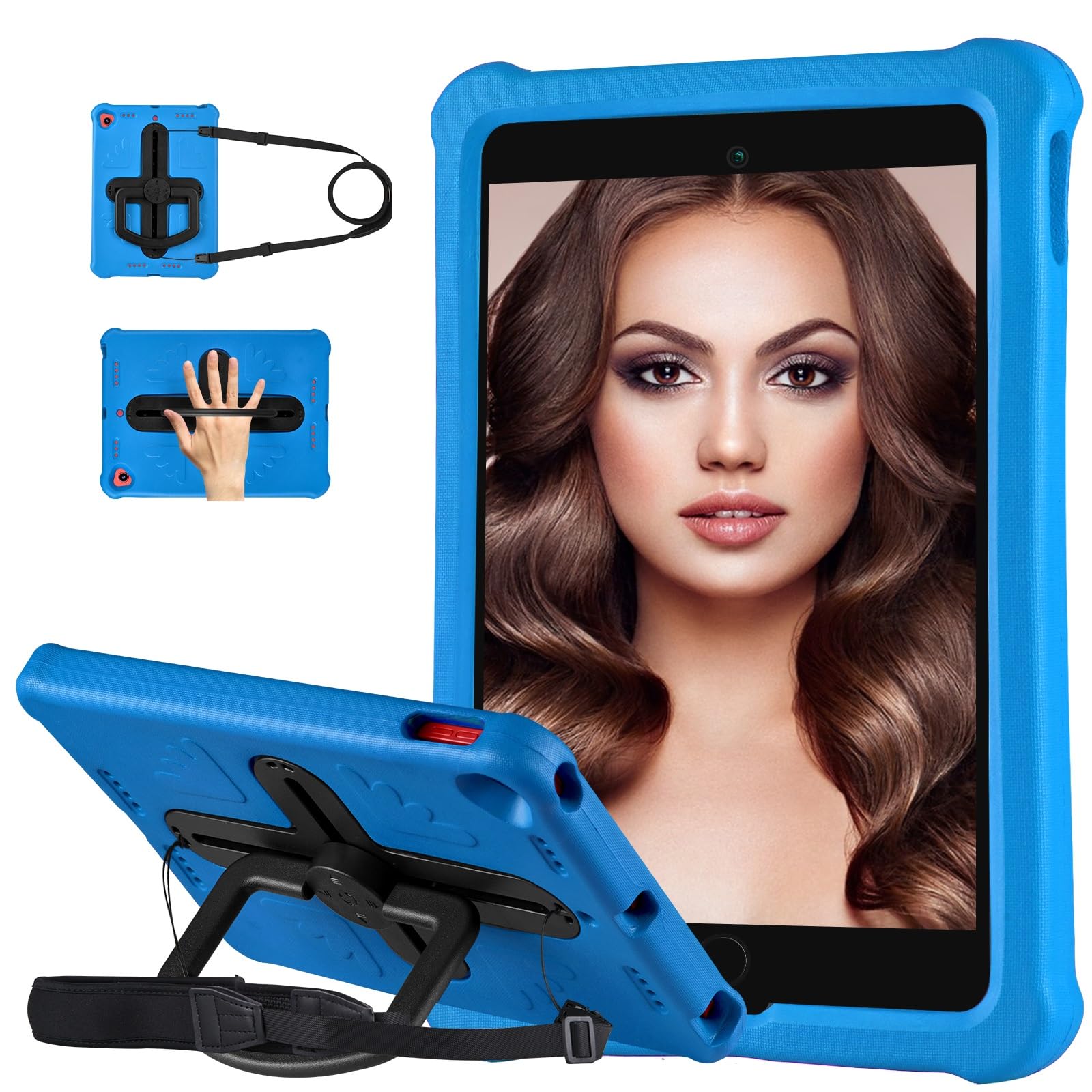 Custodia protettiva per tablet PC compatibile con iPad 10.2 (2021)/2020/2019/per iPad Air 2019 10.5"/Pro 10.5 2017, custodia robusta resistente con cavalletto girevole a 360/tracolla Co