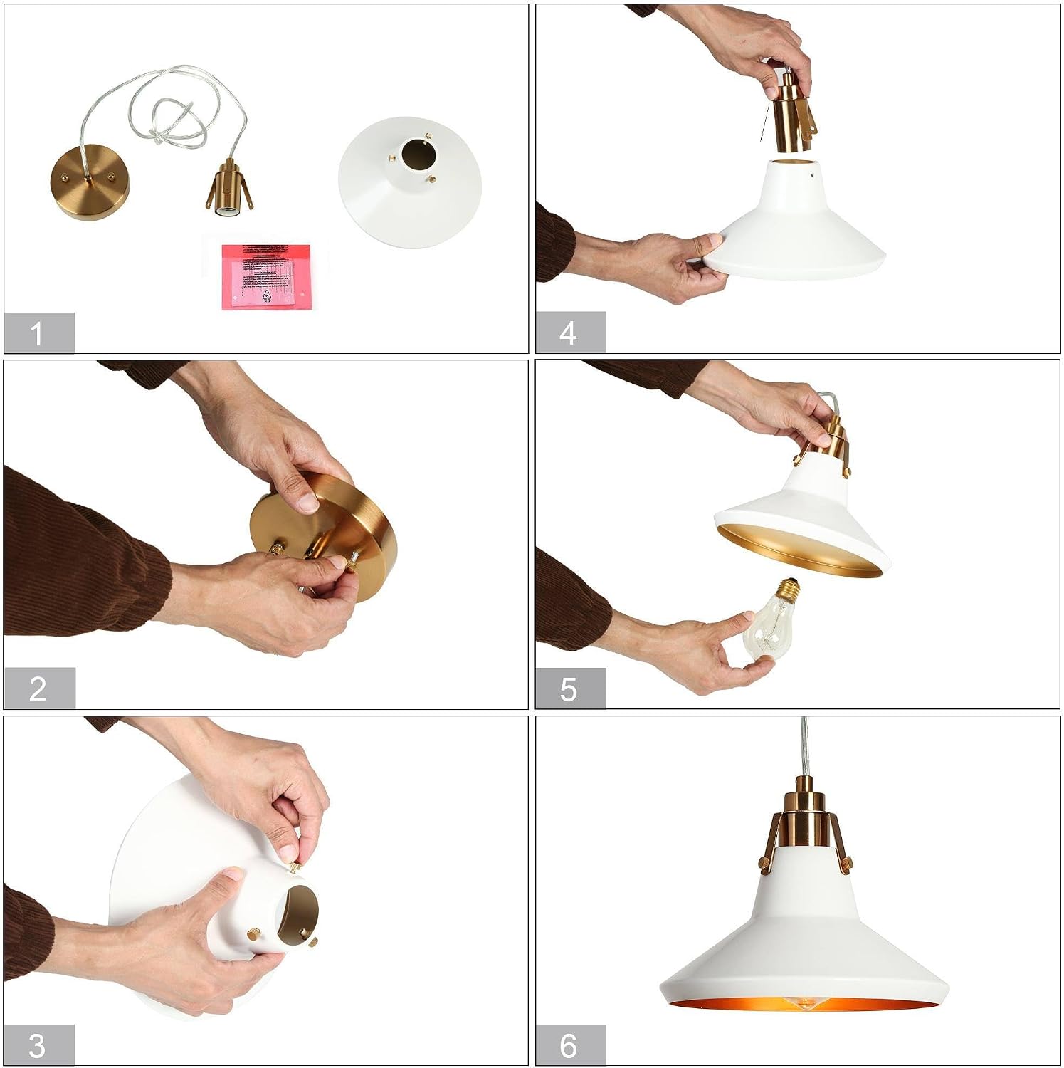 KSANA Pendant Light Kitchen Island, White and Gold Pendant Light Fixture with Metal Shade Modern Pendant Lighting for Kitchen Dining Room Hallway