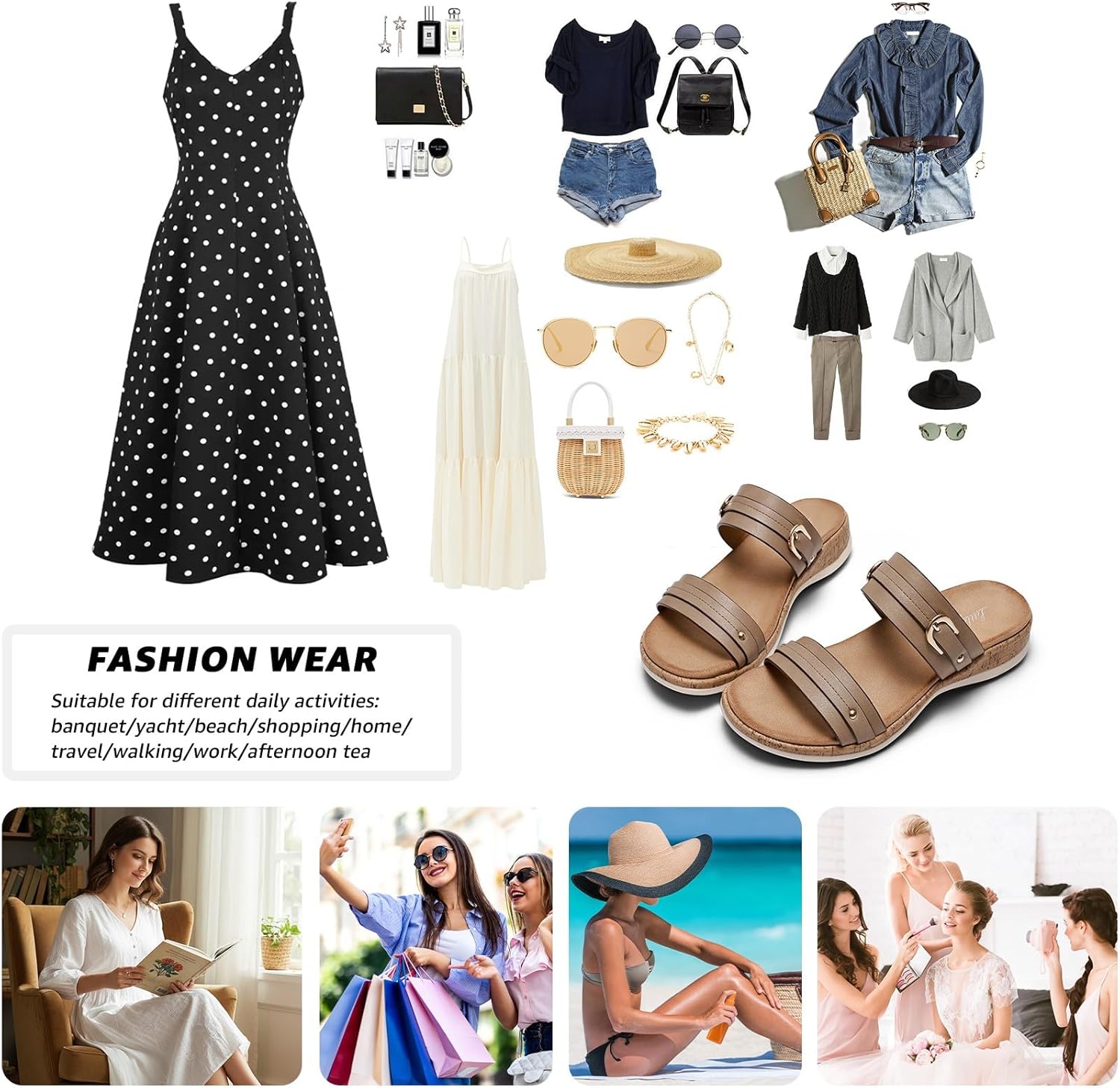 Littleplum Women's Flat Sandals Arch Support Comfortable Slide Sandals Open Toe Orthotic Walking Sandals - Image 6