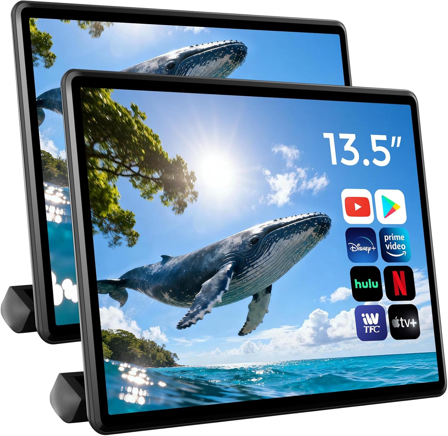 13.5" Android Car TV Headrest Monitor for Back Seat,Portable Rear Entertainment System Support Phone Wireless Mirroring 5G WiFi/HDMI/USB/Sync Touchscreen Video Players (2+32G(2PCS))