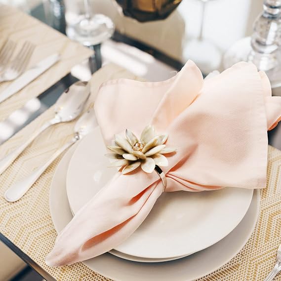 Marble Napkin Rings Set of 6, Succulent Beige Shell Flower Ring Napkin Holder, Bohu Rustic Coastal Table Decoration for Family Gathering, Thanksgiving Day, Christmas Day Kitchen Table Decor