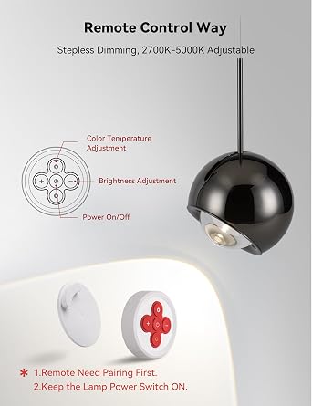 Tubicen Rotatable Battery Operated Pendant Light with Remote 2700K-5000K