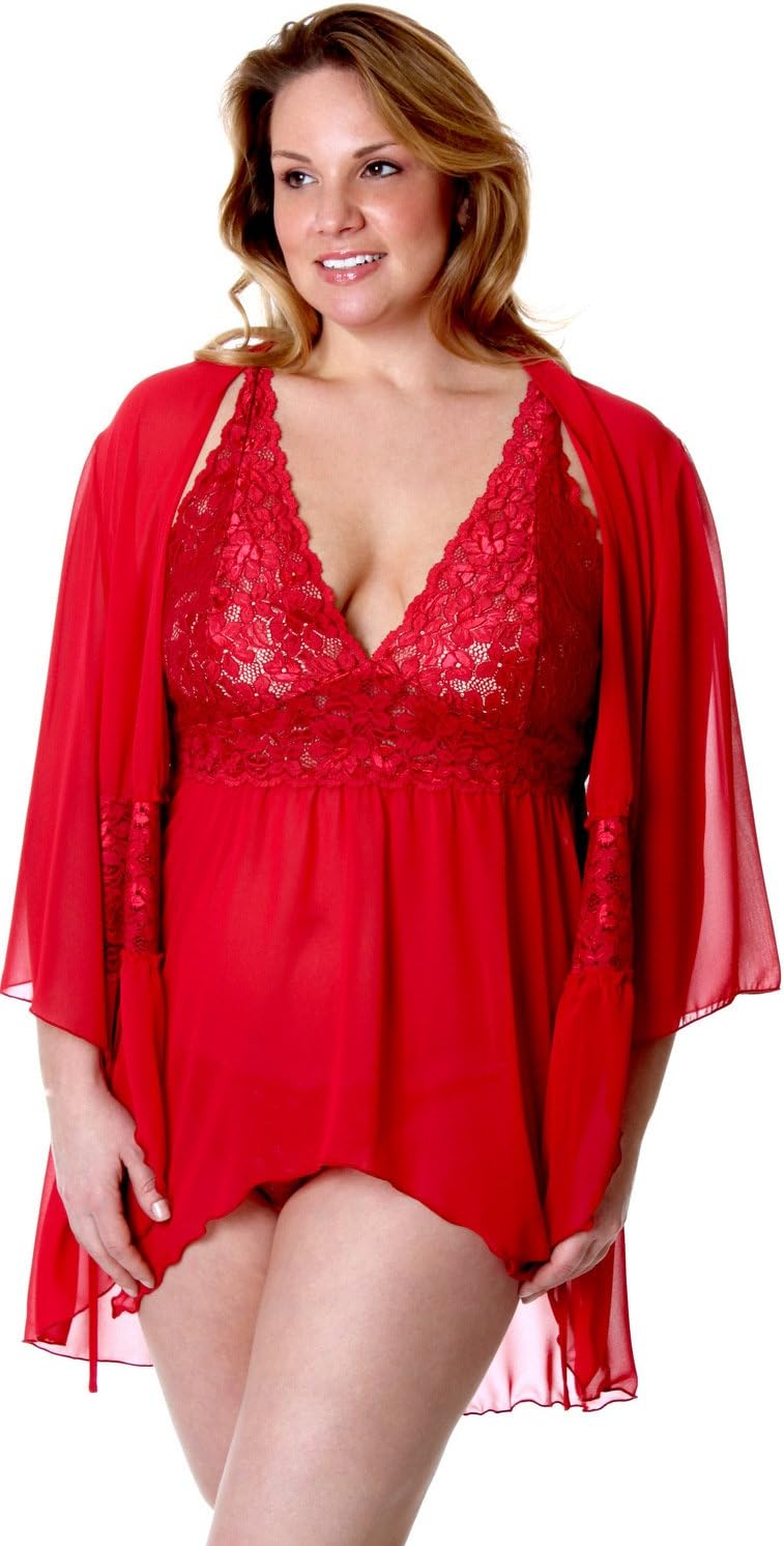 Women's Chiffon Babydoll with G-String and Short Robe 3 Pieces Set #52133058X/XX