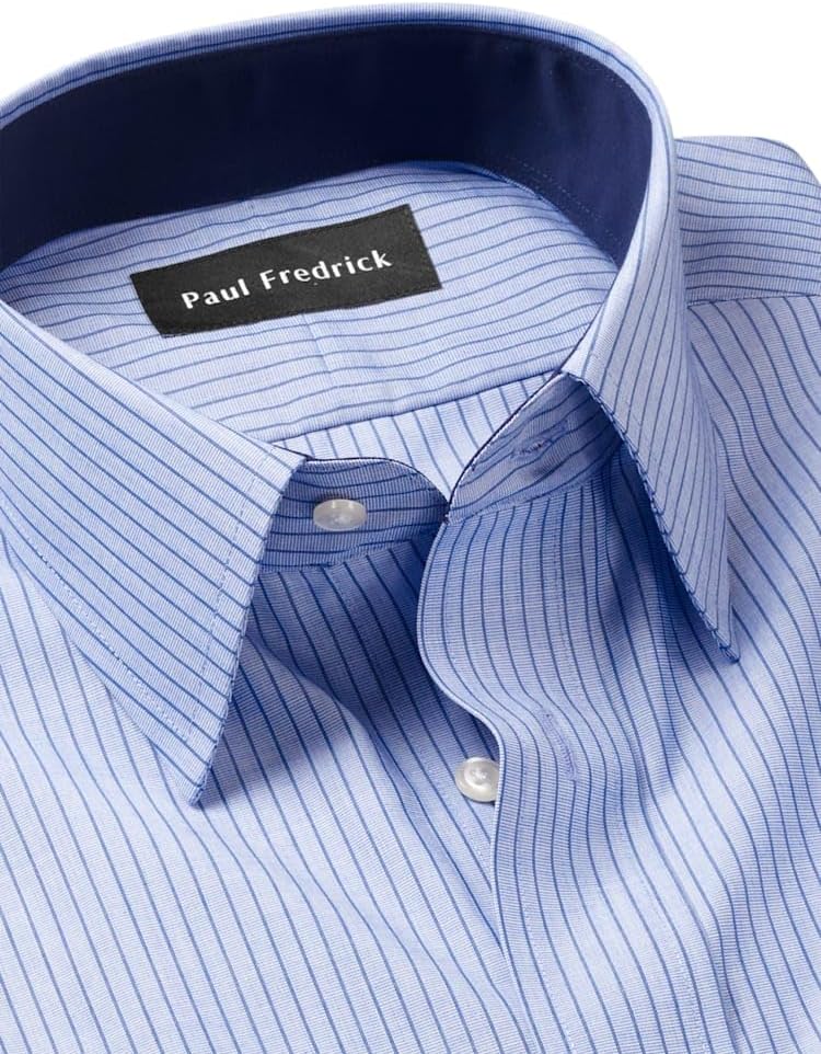 Paul Fredrick Men's Classic Fit Non-Iron Cotton Stripe Dress Shirt - Image 7