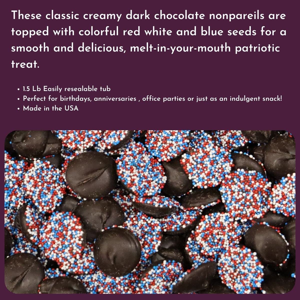 Patriotic Chocolate Nonpareils - 1.25 Lb Tub || 24 Oz (Dark Chocolate)