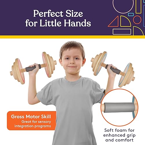 Miniatura 4 de Special Supplies Juego de pesas de madera para niños, juego de mancuernas ajustables para equipo de gimnasio en casa, juego de entrenamiento para la