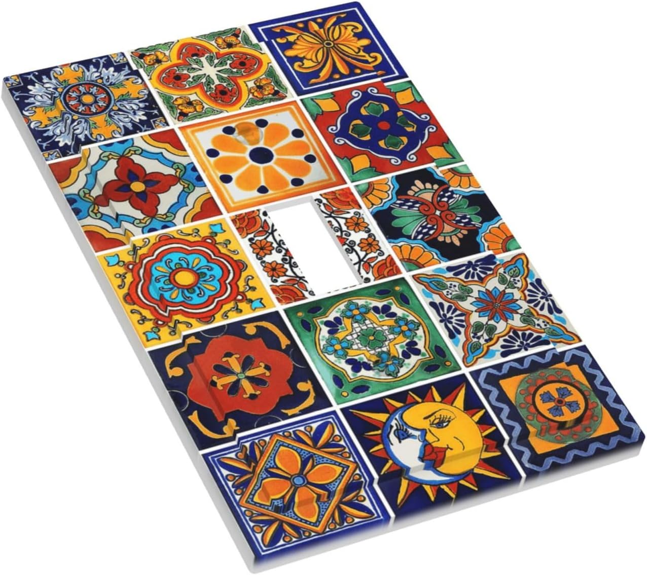 Light Switch Cover Plate Mexico Moroccan Colorful Talavera Tile 1 Gang Wall Plate Cover Single Toggle Outlet Covers Decorative Electrical Switch Plate Covers for Kitchen Home Decor image 3