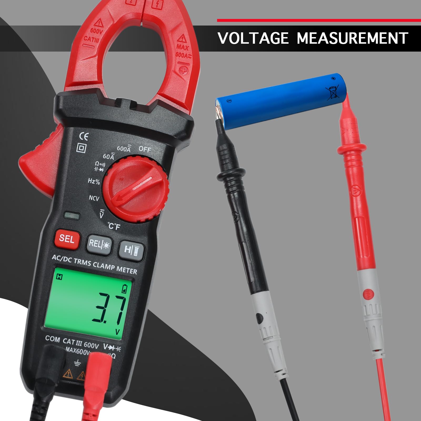 Pinza Amperometrica Multimetro Corrente AC/DC con Sonda Temperatura, Tester NCV Tensione Senza Contatto, Auto-Range 6000 Counts, Frequenza, Resistenza, Capacità – Per HVAC, Auto, Elettricità
