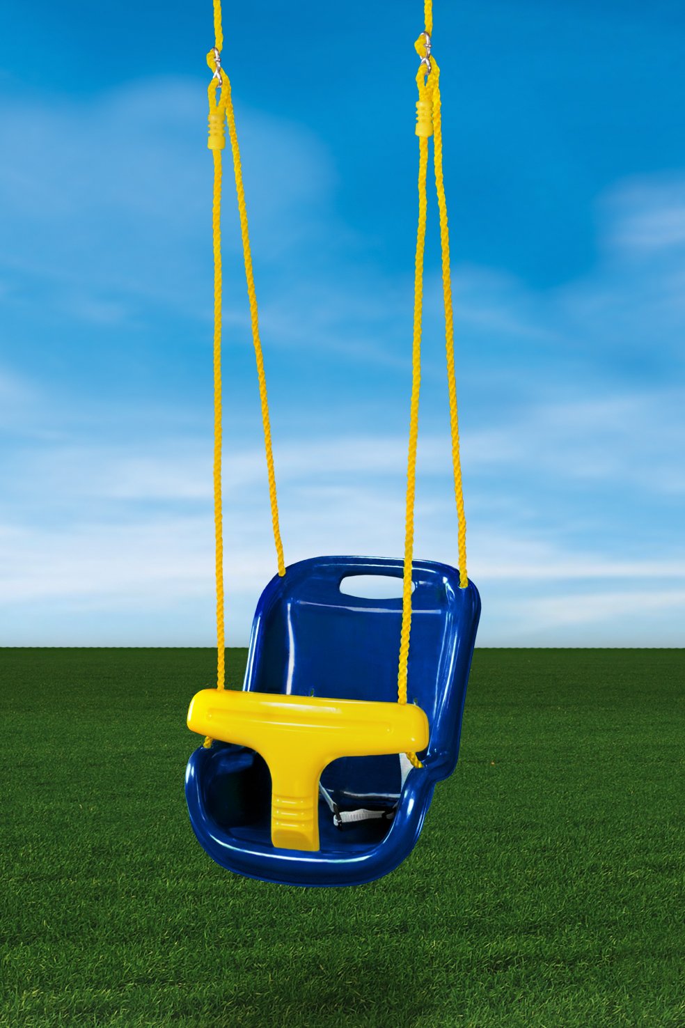 Gorilla Playsets 04-0032-B High Back Plastic Infant Swing with Yellow T bar & Rope, Blue with Yellow