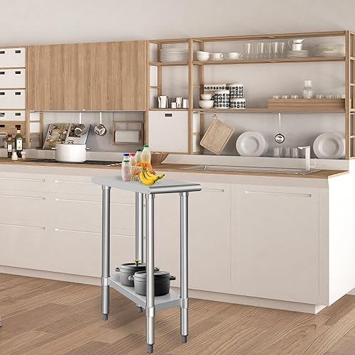 Miniatura 6 de HARDURA Mesa de acero inoxidable de 24 x 12 pulgadas con estante inferior y patas galvanizadas, mesa de trabajo de preparación comercial resistente