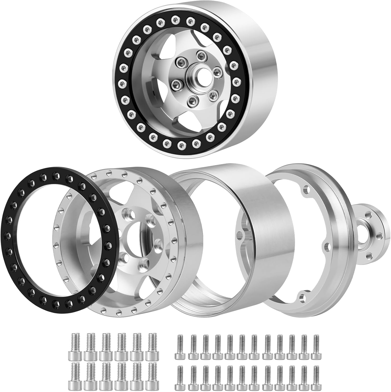 Aluminum Alloy RC 1.9 Beadlock Wheels Rims 30mm for 1/10 RC Crawler Axial SCX10 90046 AXI03007 Gen8 TRX4 Upgrade, Silver