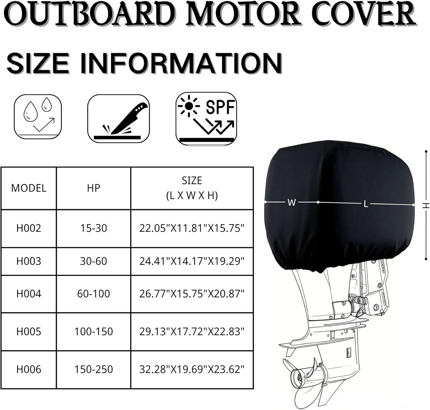 Boat Marine Outboard Engine Cover for Mercury Yamaha Honda 150 175 200 225 250 HP Heavy Duty Hood Motor Cowling Lightweight Protector