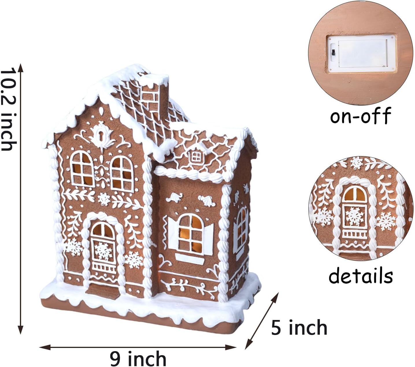 Gingerbread Christmas Decorations Indoor Resin Gingerbread House Decor with LED Lights 9 * 5 * 10 Inch Kitchen Tabletop Decor for Women