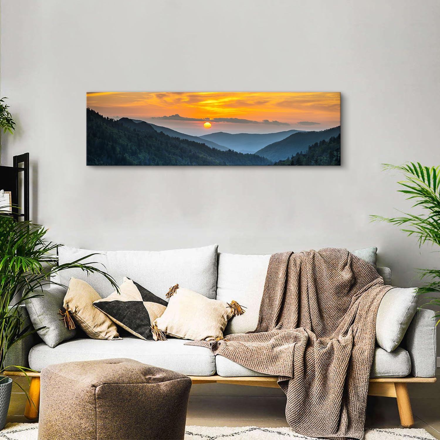 sunset mountain canvas wall art for living room nature wall decor smoky blue ridge mountain landscape picture prints painting national park poster misty forest scenic artwork office decorations 14x48'' 14"l x 48"w sunrise smoky mountains