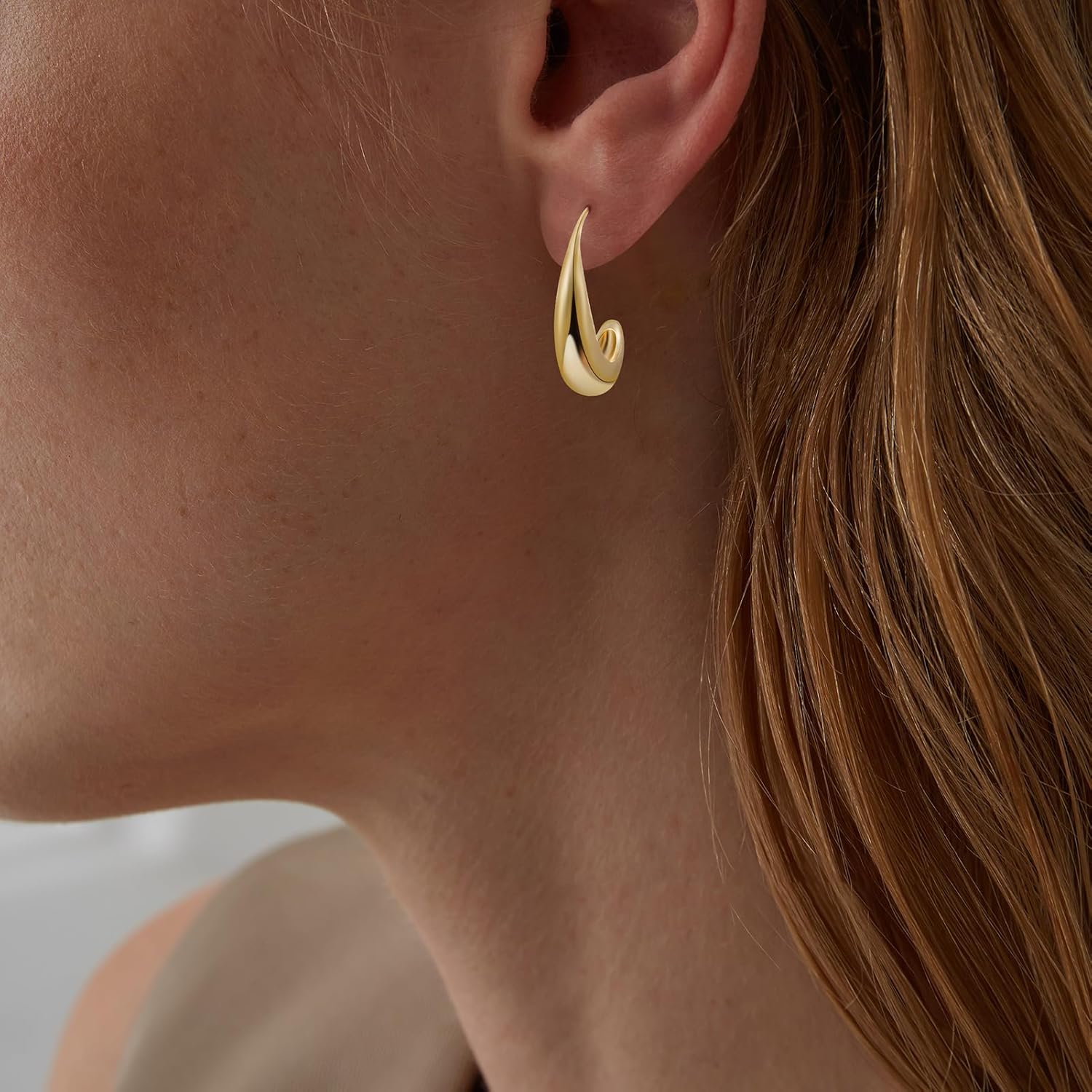 Chunky Gold Earrings, 14K Heart Earrings for Women, Double Heart Dangle Gold Statement Earrings for Women Girls, Christmas Jewelry Gift for Her. - Image 3