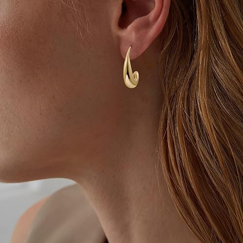 Miniatura 3 de Chunky Gold Earrings, 14K Heart Earrings for Women, Double Heart Dangle Gold Statement Earrings for Women, Christmas Jewelry Gift for Her.