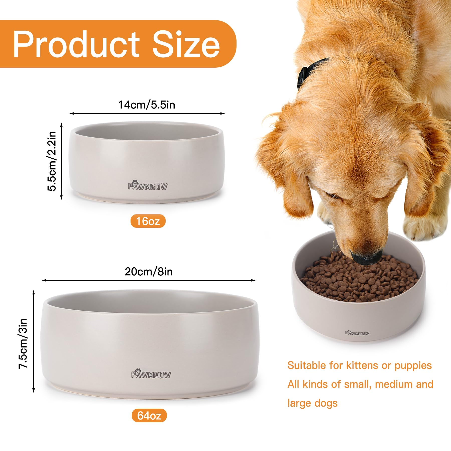 PawMeow Ceramic Dog Bowl - 5.5 Inch, 16 Oz Spill-Resistant Feeder For Small & Medium Dogs (Black) - View #9