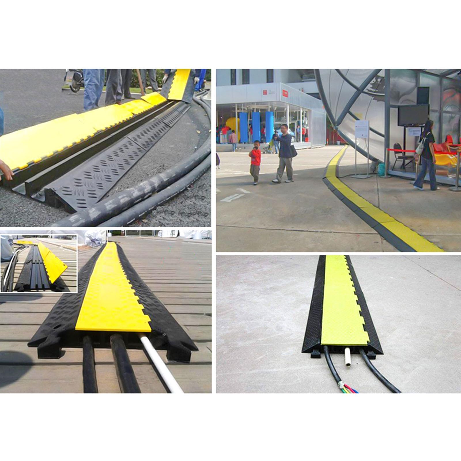Canaleta Al Aire Libre Rampa De Cable De Extensión De 2 Canales, Camino De Entrada De Goma De Tráfico Badenes Protector De Cable Con Pernos, Garaje/ Gimnasios Gestión De Cables De Suelo(90x58x8.8cm/35