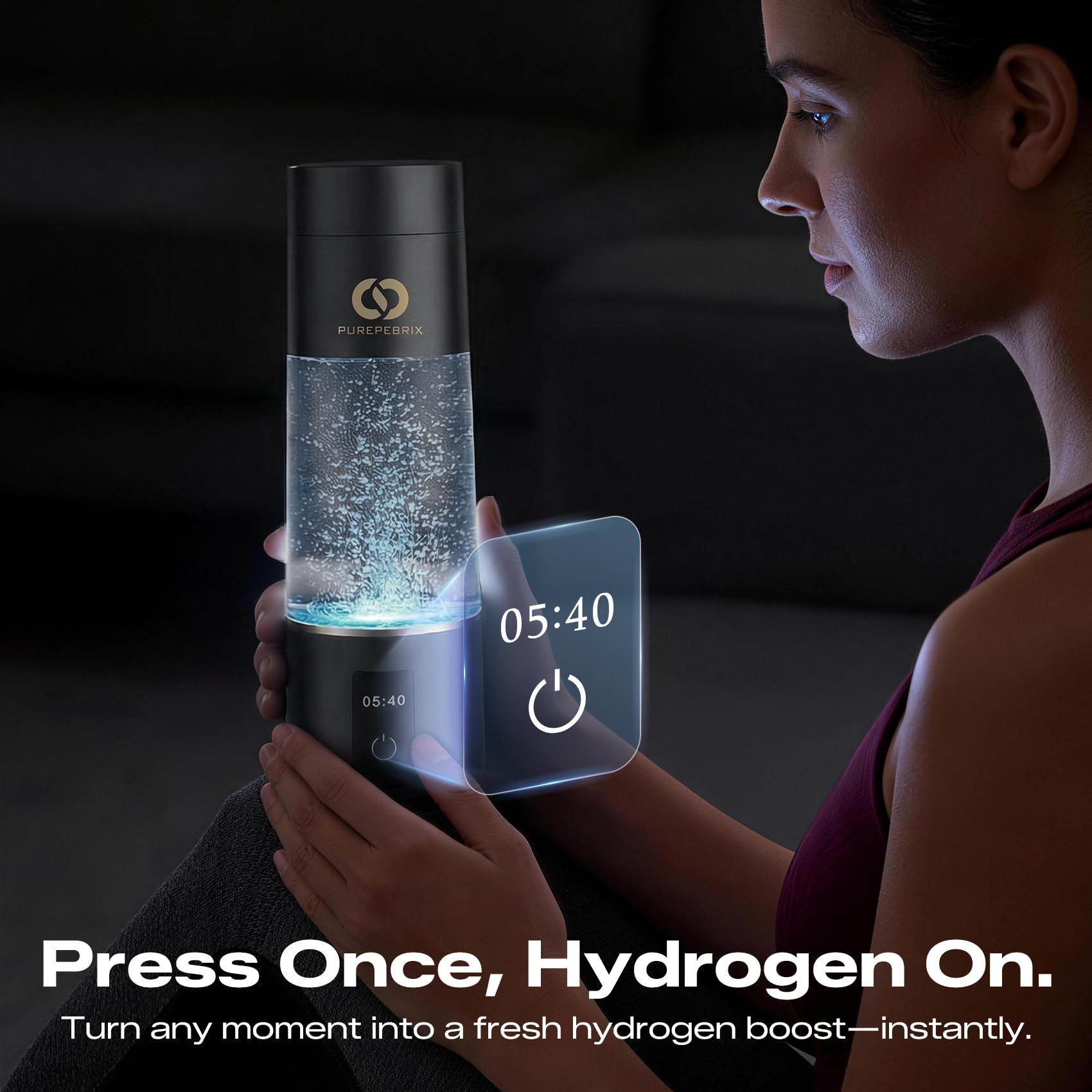 PUREPEBRIX Generador de botellas de agua de hidrógeno (plateado) - Hasta 6360 PPB - Generador H2 certificado - Tecnología SPE/PEM - - Sistema portátil de hidratación y rendimiento atlético