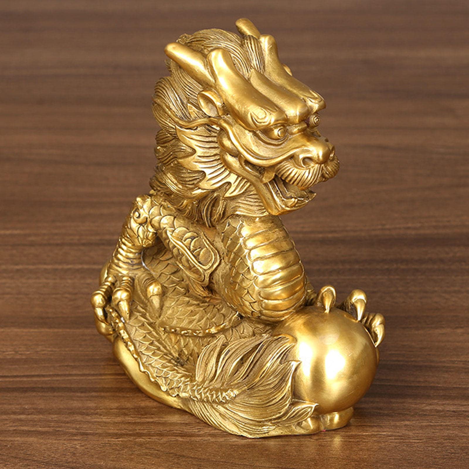 Estatuas, Estatua de dragón latón Hecha a Mano del Zodiaco Chino Fengshui, Dorada, for Mesa, Escritorio, estantería o pecera, pequeña(S)