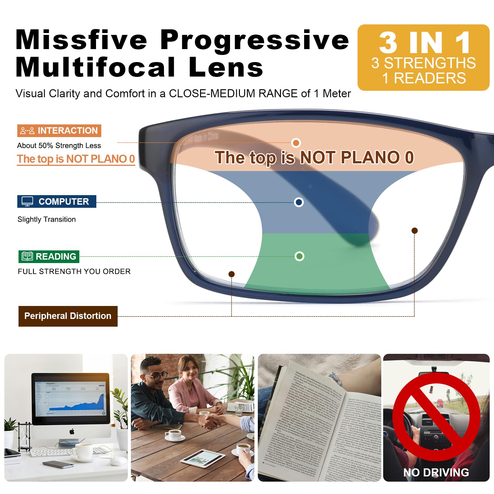 Missfive 2 Pack Leichte Gleitsichtbrille Herren TR90 Progressive Lesebrille Gleitsicht Lesebrille Multifokus Brille Blaulichtfilter Brille, +1.50