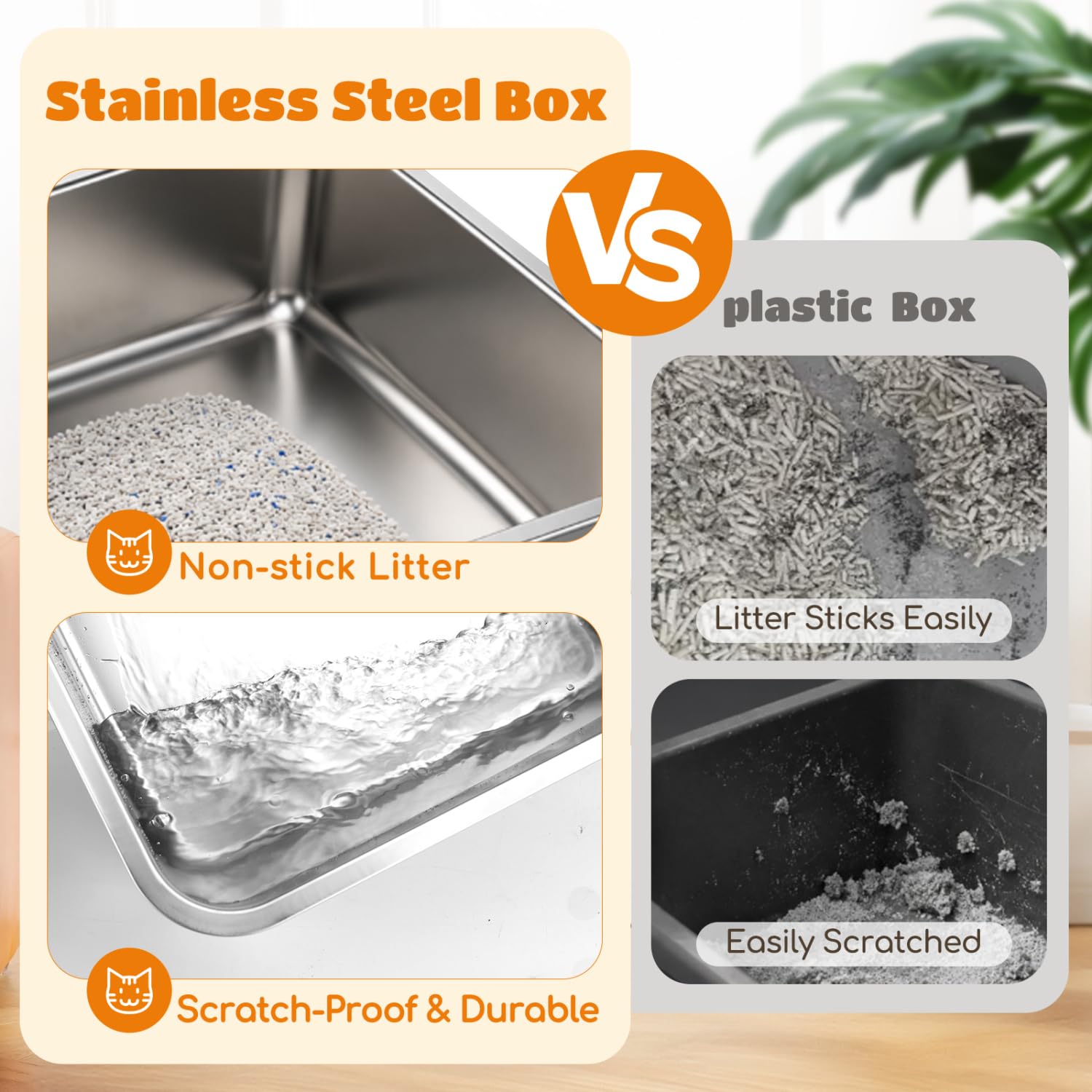 Nobleza Edelstahl Katzentoilette mit Hohem Rand, Anti-Spritz Katzenklo Set inkl. Waben-Katzenstreumatte und Schaufel, Geruchsneutral, 61 x 40,5 x 31 cm, Silber/Grau