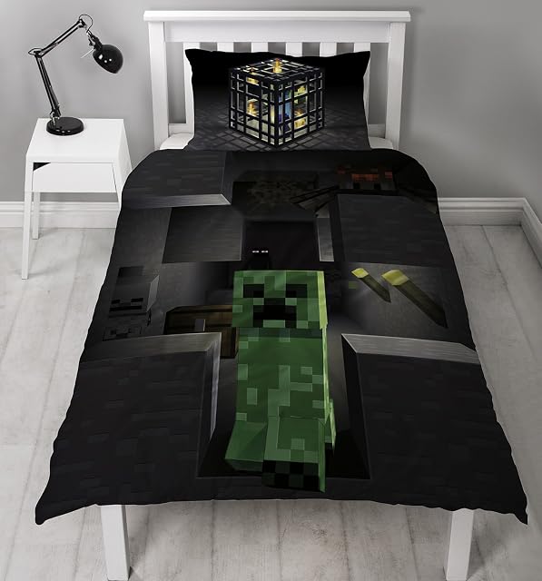 Minecraft Creeper Reversible Duvet Cover Set, Polyester-Cotton, Single