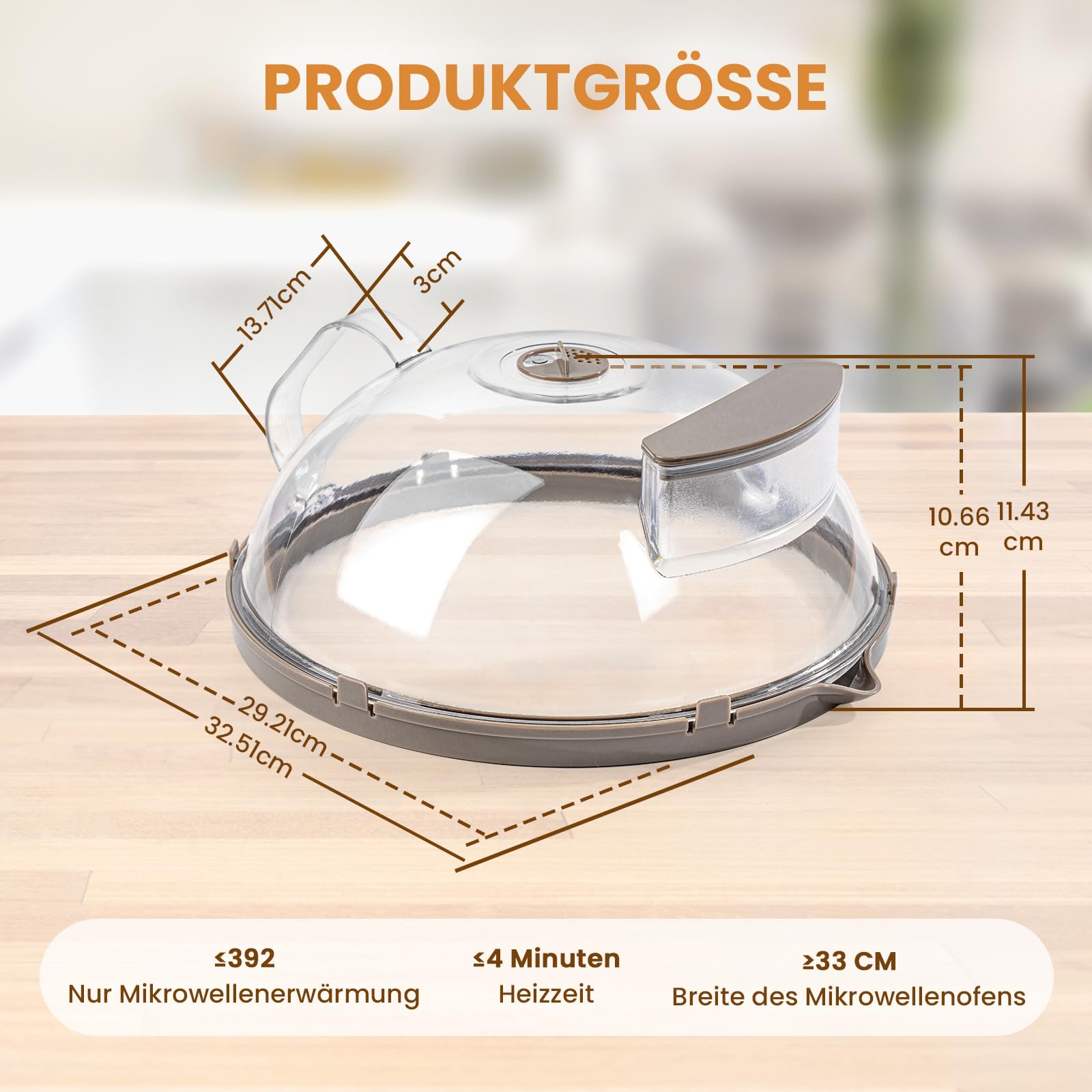 Mikrowellen Abdeckung für Lebensmittel, verbesserte Microwellenabdeckungen mit Wasserdampfer, integrierter Griff, 30cm Abdeckhaube Mikrowelle, Küchenhelfer & Zubehör, House Essentials for Gift, Grau