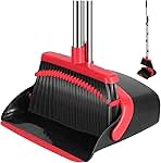 NACENA Broom and Dustpan Set, 52-in Long Adjustable Handle Broom Dustpan Combo with Dustpan Teeth to Automatically Clean Hair Suitable for Home Kitchen Office Hall Floor(Black&Red)