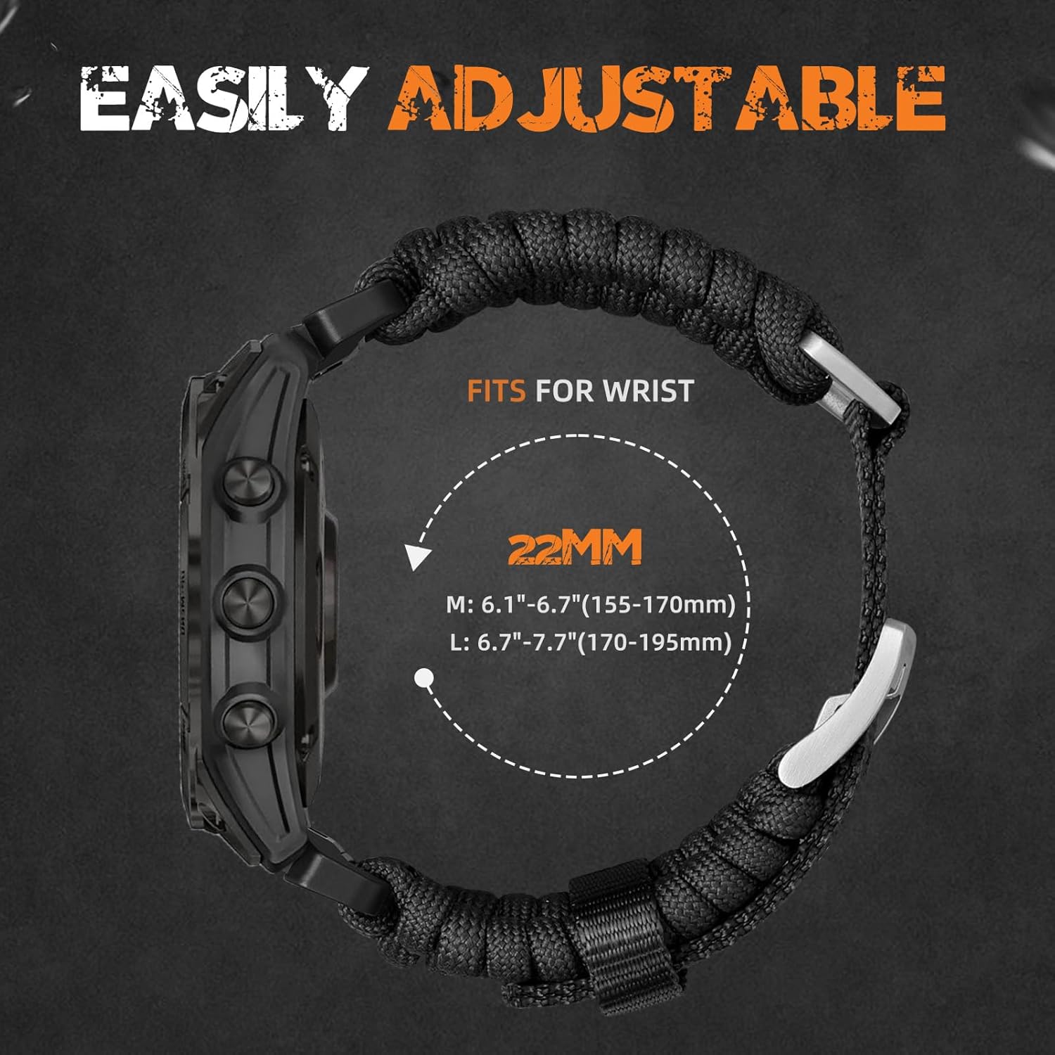 Bandletic Compatible with Garmin Instinct Watch Band - R-Nylon Survival Paracord Woven Nylon Strap Quick Fit 22mm Watch Band for Fenix 7/6/5/Forerunner 965/955/945/935/745/Epix 2/Approach S70/S62/S60 - Image 7