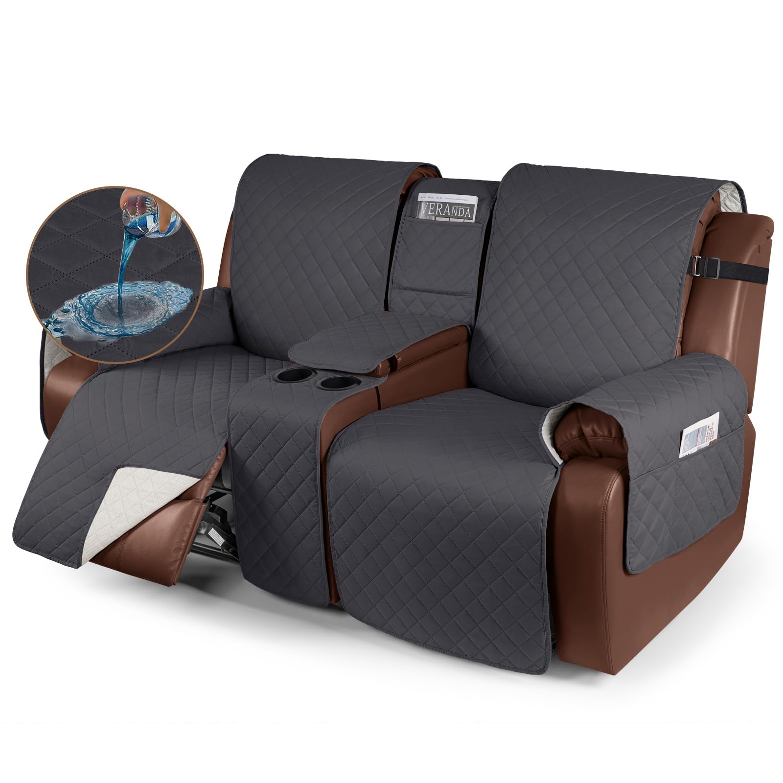 KinCam 100% Waterproof Recliner Loveseat Cover with Console, Non-Slip Reclining Couch Covers for 2 Seat, Recliner Sofa Cover Furniture Protector with Elastic Straps for Kids, Pets, Charcoal Gray (B0CJ939GKN) Amazon Price History, Amazon Price Tracker