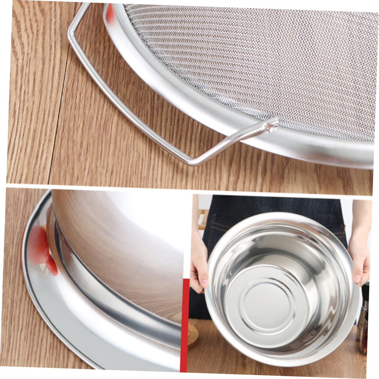 Mikinona 1pieza Colador De Acero Inoxidable Para Cocina Escurridor De Doble Asa Para Lavar Arroz Verduras y Pasta Versátil y Duradero