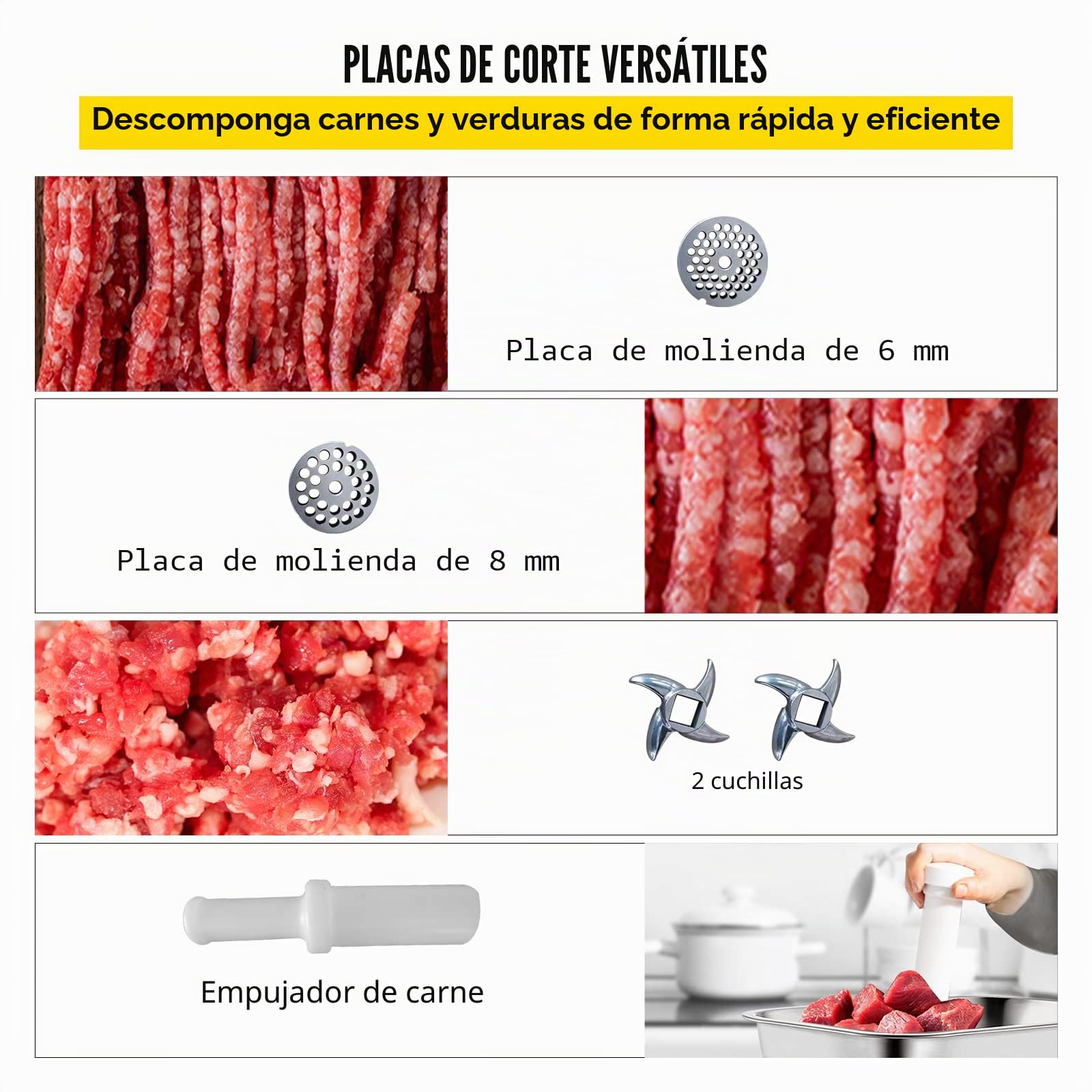VEVOR Picadora de carne eléctrica 1100 W, capacidad 250kg/h, triturador de carne comercial, material de acero inoxidable para restaurantes supermercados tiendas de restauración rápida carnicerías