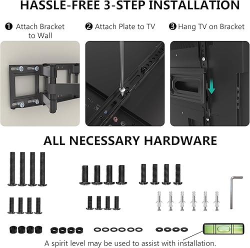 Miniatura 5 de WALI Soporte de pared para TV de movimiento completo para televisores de 32 a 70 pulgadas, soporte articulado doble con giratorio, inclinación y