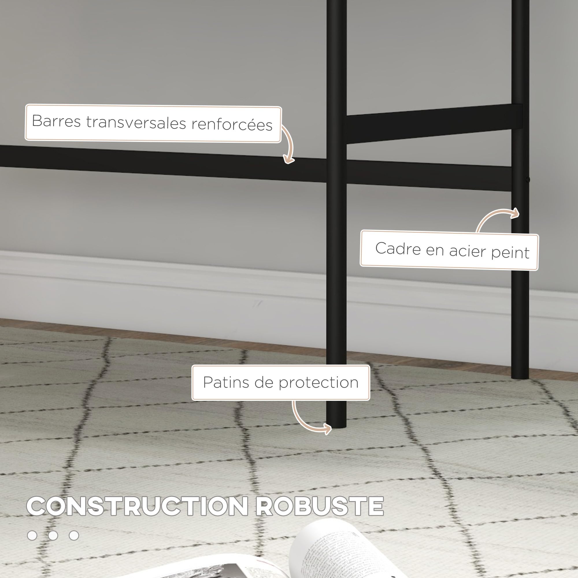 HOMCOM Escritorio con almacenaje Escritorio con cajones Mesa de Ordenador, Estructura metálica, 106L x 50W x 77H cm Negro