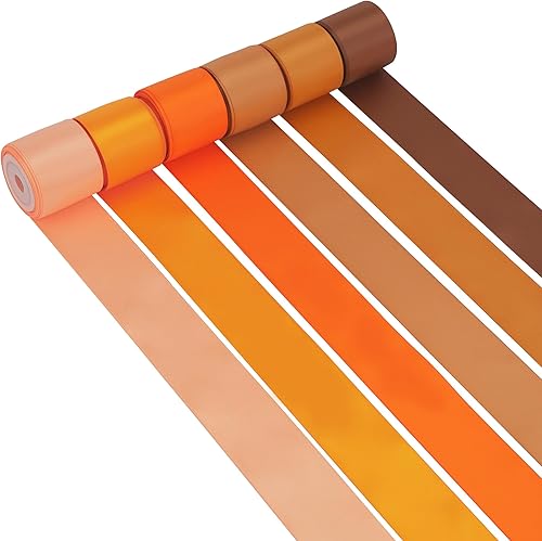 Miniatura 31 de HUIHUANG Cinta fina de satén de 3/8 de pulgada, 5 rollos en total de 50 yardas surtidas champán, amarillo dorado, oro Vegas y oro pálido