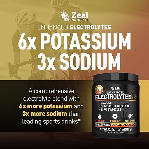 Miniatura 3 de Zeal Electrolyte Powder - 90 porciones Polvo de electrolitos Keto Cero azúcar, BCAA, vitaminas B Potasio, zinc, magnesio Bebida