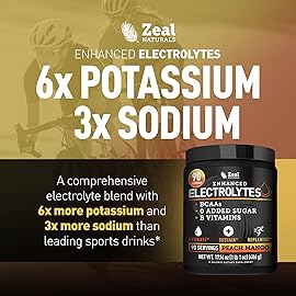 Zeal Electrolyte Powder - 90 Servings | Keto Electrolytes Powder | Zero Sugar, BCAAs, B-Vitamins | Potassium, Zinc, Magnesium | Hydration Powder Recovery Drink | Peach Mango