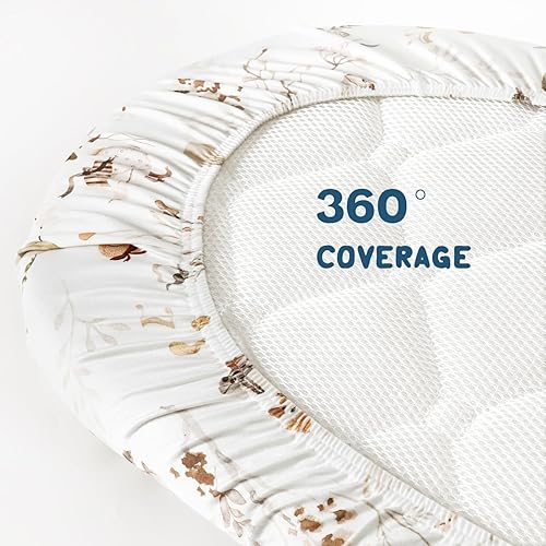 Miniatura 7 de Juego de 2 sábanas ajustables elásticas ultrasuaves para moisés, ajuste universal para cuna de bebé, colchón rectangular ovalado, seguro y cómodo,