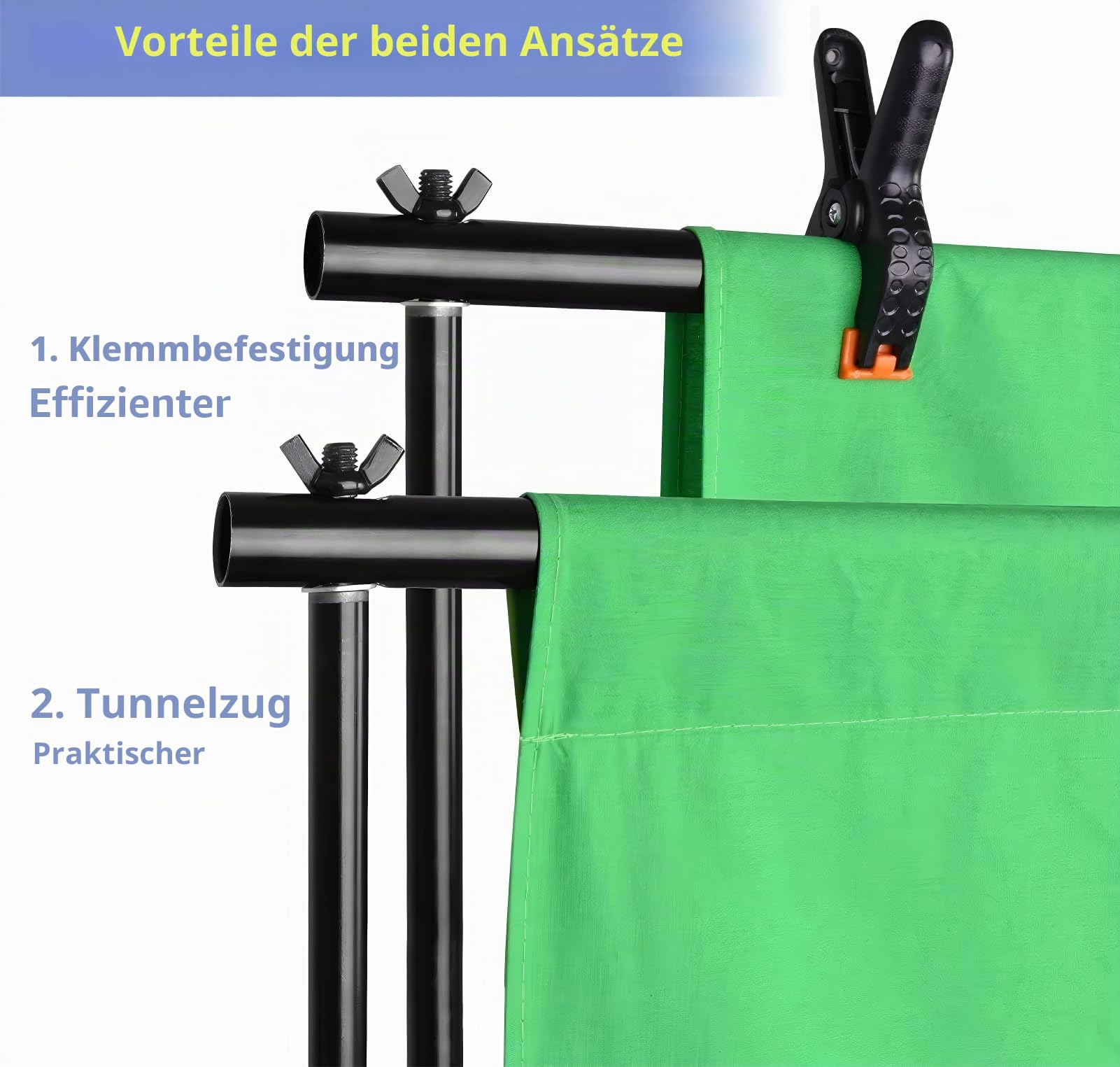 EMART Hintergrundsystem mit Stoff, 2,6×3m Professionelles Fotostudio Set | Foto Hintergrund Ständer Set mit Fotohintergrund, 4 Federklemm, Fotografie, Videoaufnahme YouTube