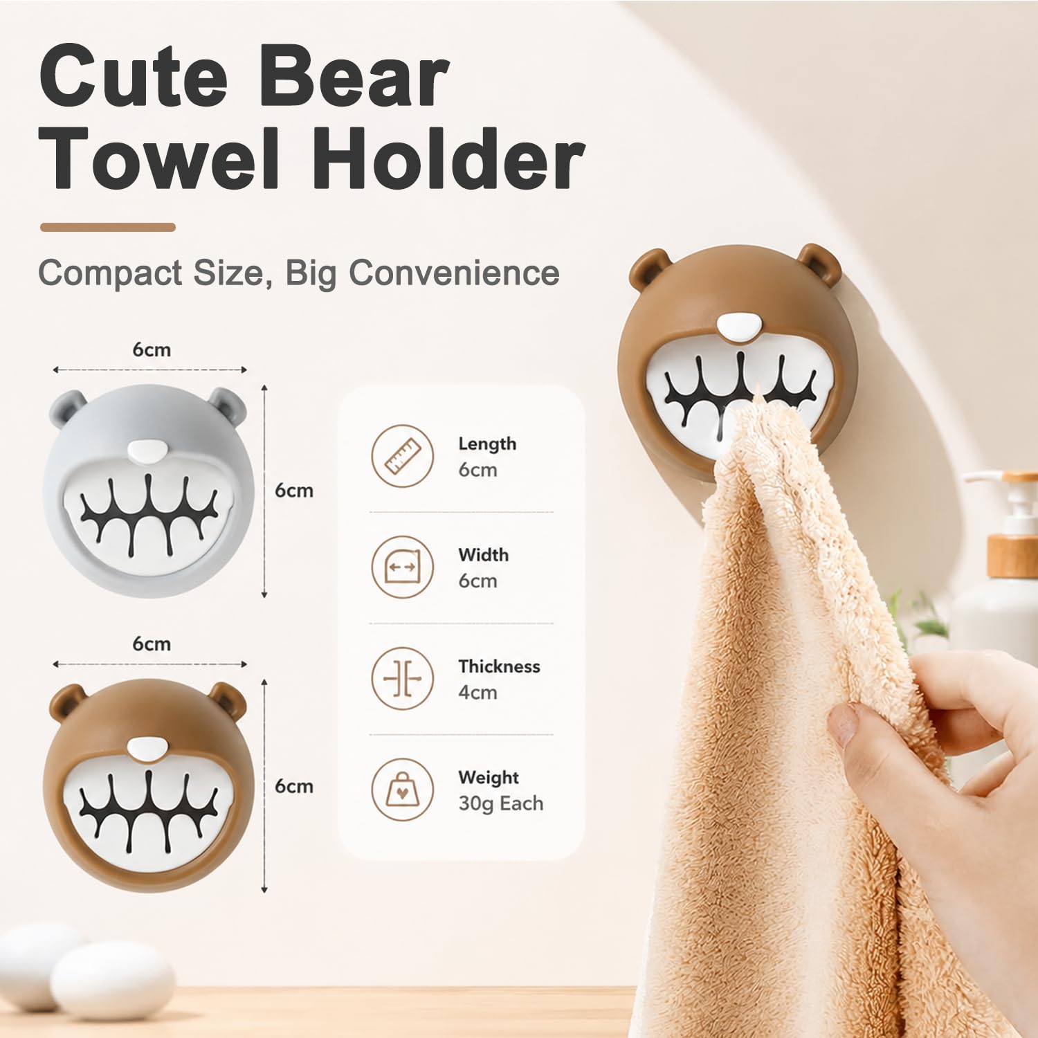 Cute Bear Wall Towel Hooks - Damage-Free! -2