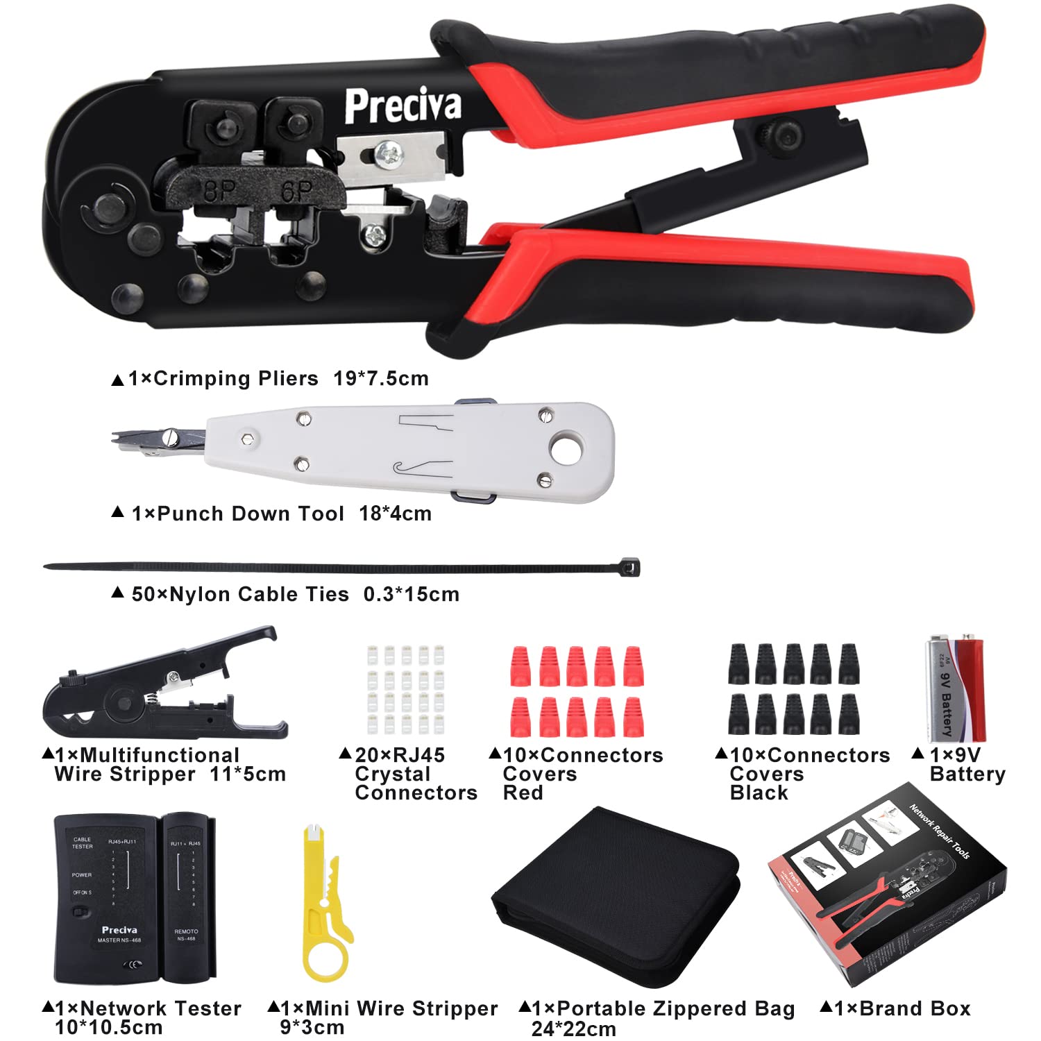 Preciva RJ45 RJ11 Kit di Rete Professionale 97 in 1 Crimpatrice Cavi Ethernet LAN Tester