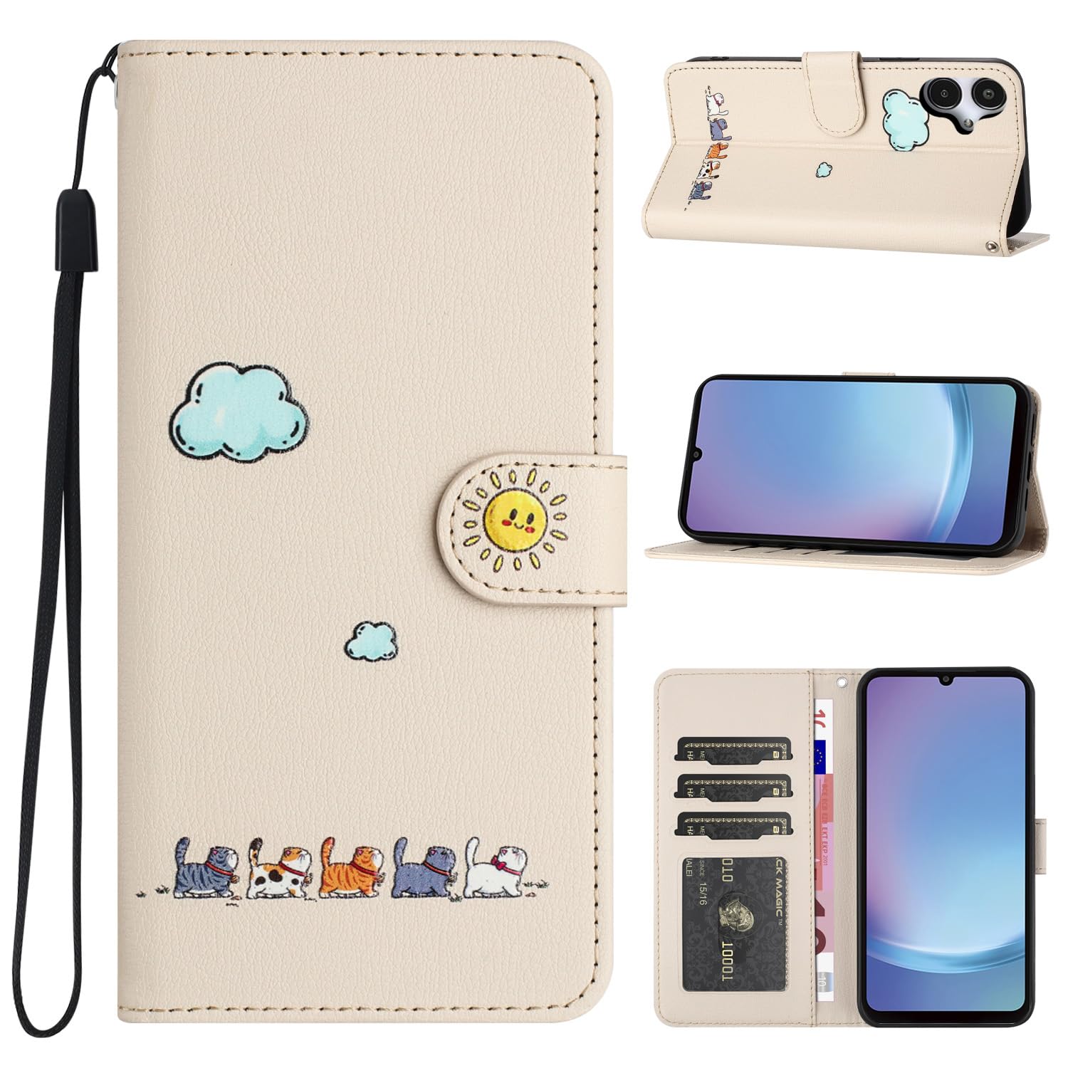 CASAFUNY Galaxy A25 ケース 手帳型 人気 ギャラクシーA25 ケース 手帳型 PUレザー カバー A25 手帳型ケース お洒落 galaxy A25 携帯カバー 可愛い猫柄 ぎゃらくしーA25ケース SC-53F SCG33 ケース 手帳型 軽量 Galaxy A25 5G 携帯ケース スマホケース 耐衝撃 スマホカバー マグネット式 カード収納 スタンド機能(オフホワイト)
