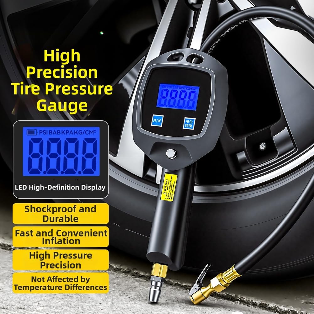Manomètre numérique de pression des pneus 0-255 PSI 0-18 bar LCD rétro-éclairage affichage haut (F)