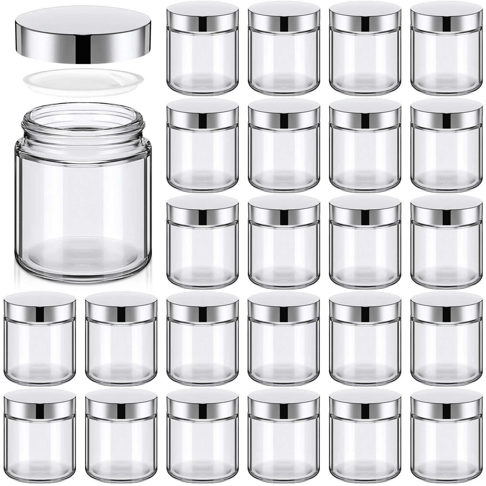 Norme 24 Pcs 4 oz Glass Jars with Lids Leakproof Round Airtight Empty Cosmetic Jars with Inner Liners Lid for Storing Lotions Powder Ointments Making