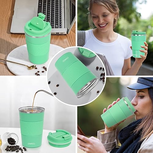 Miniatura 6 de Taza de café de viaje a prueba de derrames, a prueba de fugas, taza de café aislada de 12 onzas con tapa de rosca, vaso de acero inoxidable al