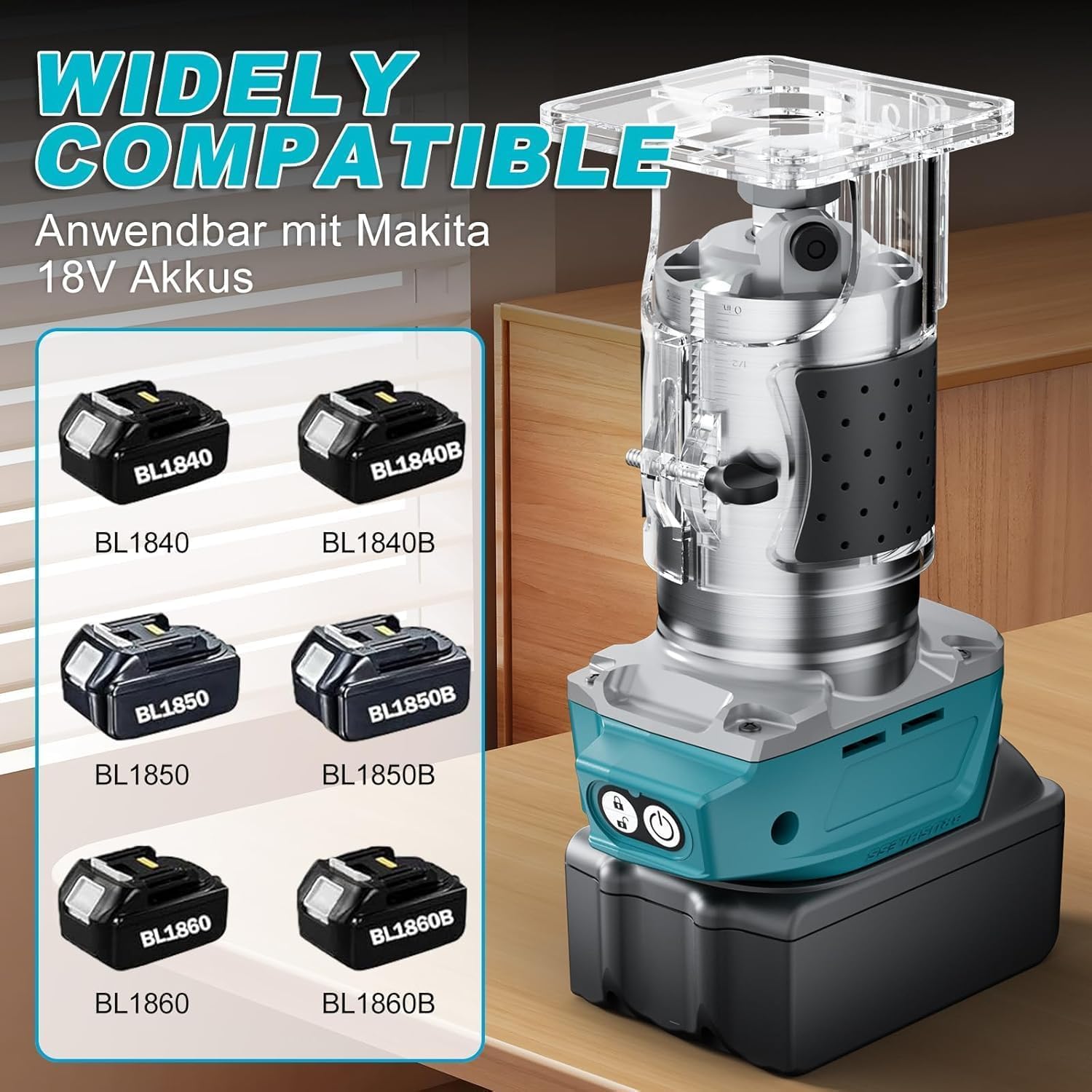 Défonceuse sans fil compatible avec batterie Makita 18 V, 5 vitesses, 800 W, 30 000 tr/min, défonceuse à une main, travail du bois (sans batterie)