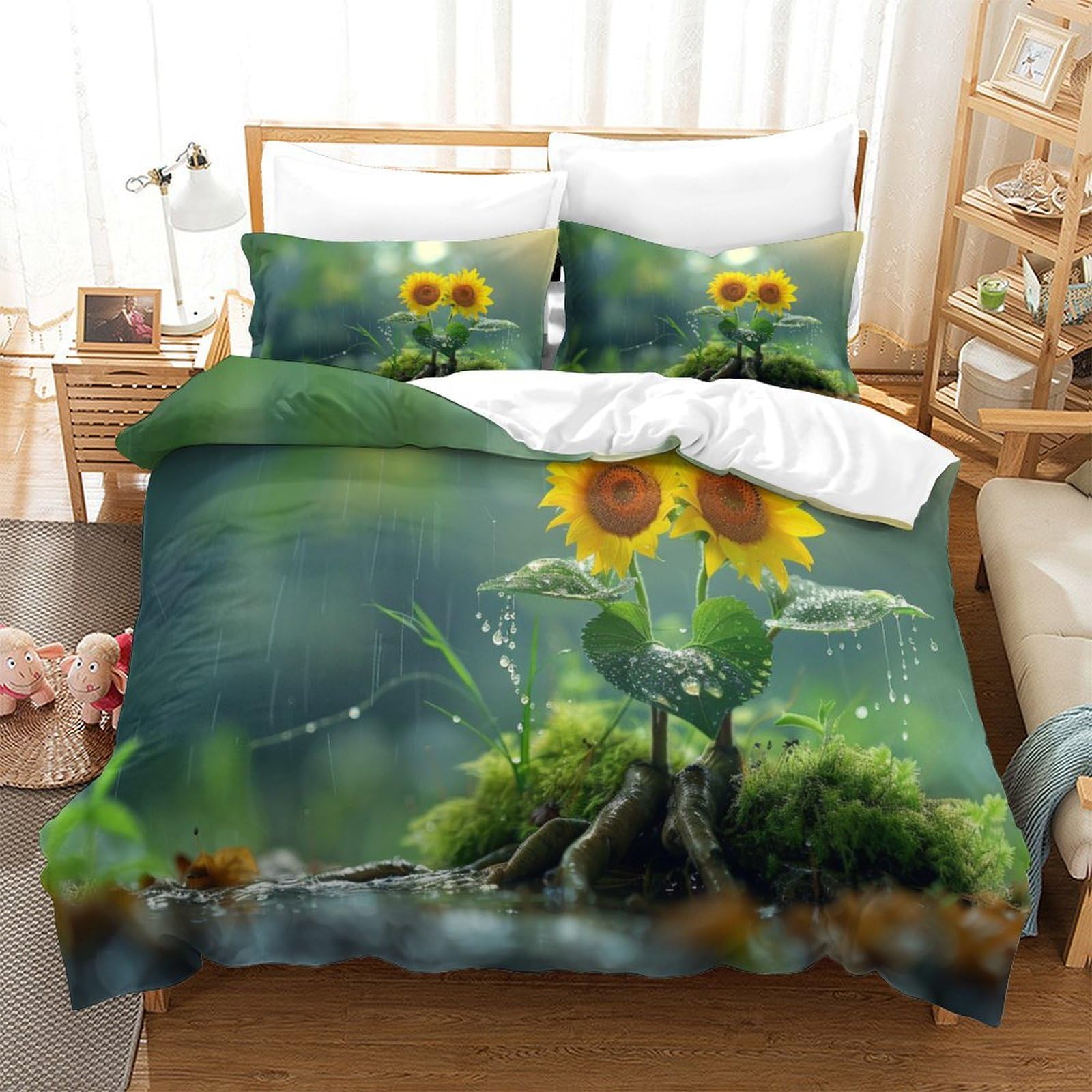 P1S9U7W5Y Vivid Sunflower Decor 3D Printed Duvet Cover Set 3pcs Thick Microfiber Nature Plant Bedding Set Super king（260x220cm）