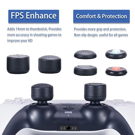 9CDeer 1 Piece of Silicone Transfer Print Protective Cover Skin + 10 Thumb Grips for PS5 Controller Paint red